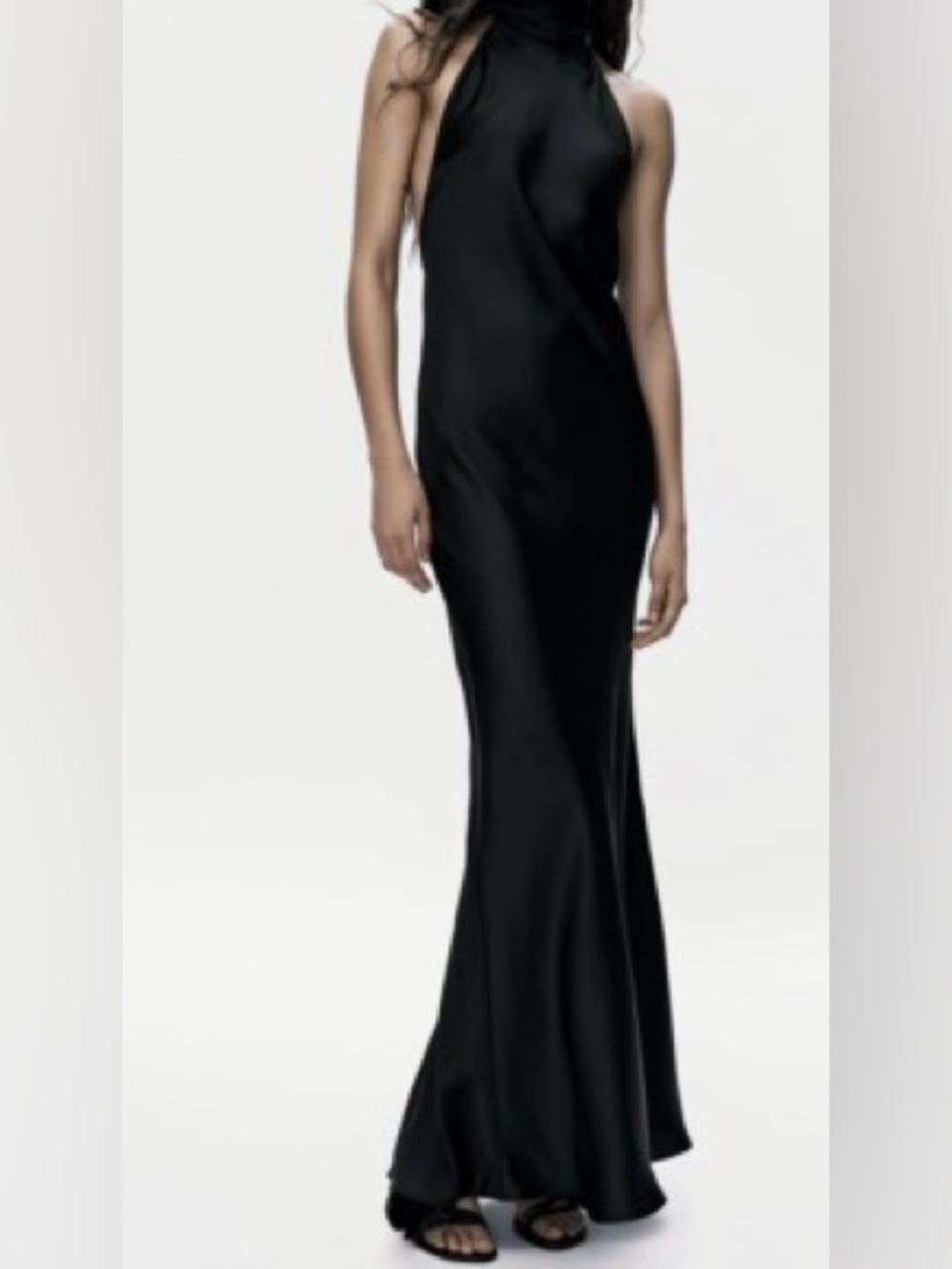 Zara Black Satin Halter Maxi Dress